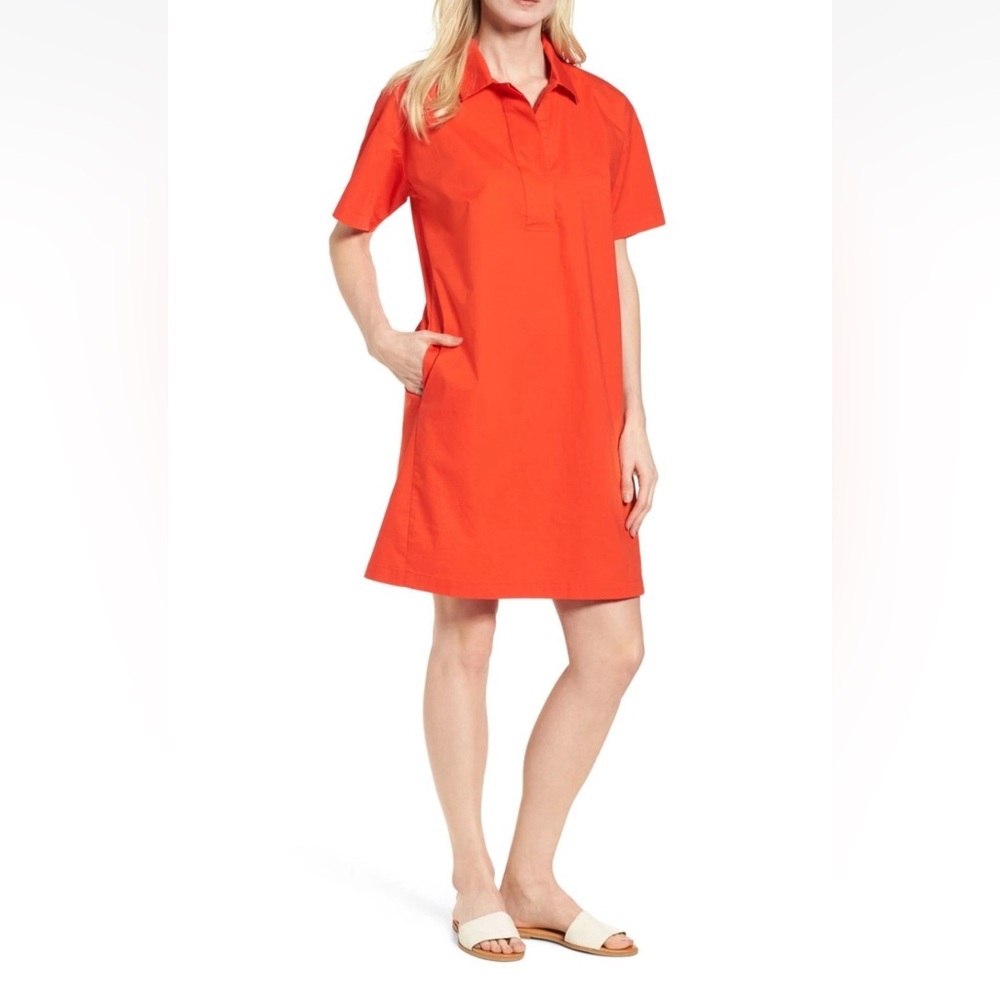 Eileen Fisher women organic cotton Vibrant orange Shirt dress XL